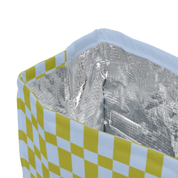 Green & Blue Checkered Insulated Lunch Bag– Fold Over Tote with Magnetic Closure - Image 3