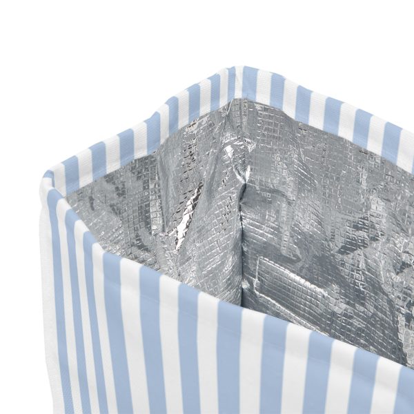 Blue & White Striped Insulated Lunch Bag– Fold Over Tote with Magnetic Closure - Image 3