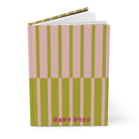 Lined Journal– Green & Light Pink Striped Hardcover Notebook, Born to Be Fly Collection