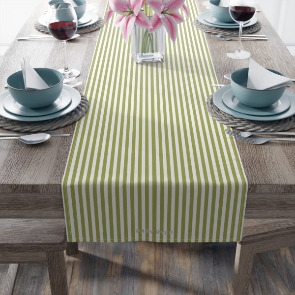 Striped Cotton Table Runner– Green & White Fabric Runner for Dining Room, Kitchen - Image 3