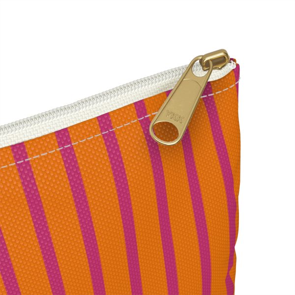 Striped Accessory Pouch– Pink & Orange Zipper Bag for Makeup, Travel, or School Supplies - Image 3