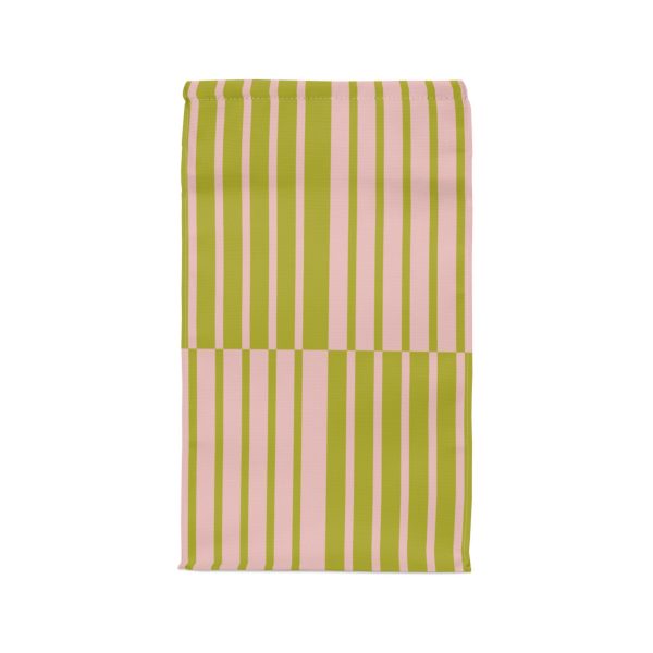 Multicolor Light Pink & Green Striped Insulated Lunch Bag– Fold Over Tote with Magnetic Closure - Image 2