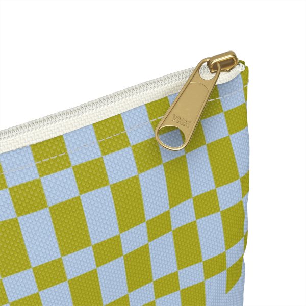Checkered Accessory Pouch– Blue & Green Zipper Bag for Makeup, Travel, or School Supplies - Image 3