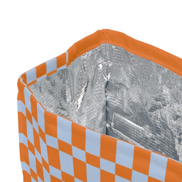 Blue & Orange Checkered Insulated Lunch Bag– Fold Over Tote with Magnetic Closure - Image 3