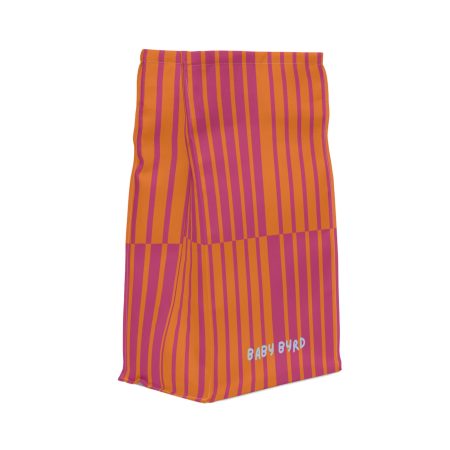 Multicolor Pink & Orange Striped Insulated Lunch Bag– Fold Over Tote with Magnetic Closure
