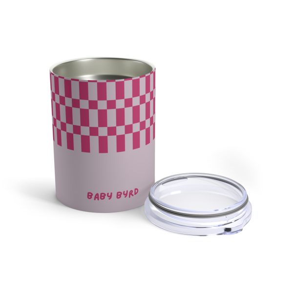 10oz Travel Tumbler– Pink & Purple Checkered Stainless Steel Coffee Cup, Hot Cold Insulated Drinkware - Image 3