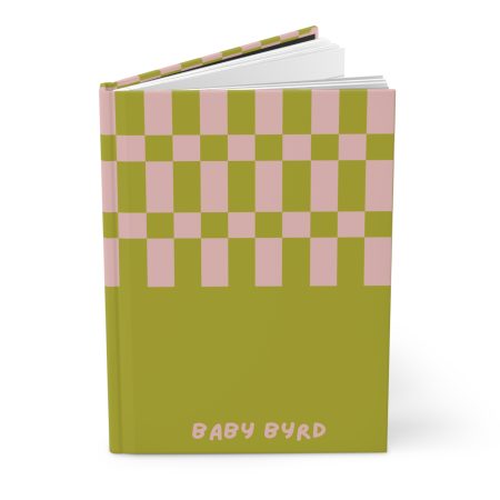 Lined Journal– Green & Light Pink Checkered Hardcover Notebook, Born to Be Fly Collection