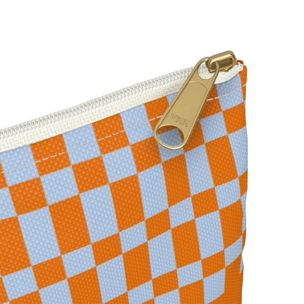 Checkered Accessory Pouch– Orange & Blue Zipper Bag for Makeup, Travel, or School Supplies - Image 3