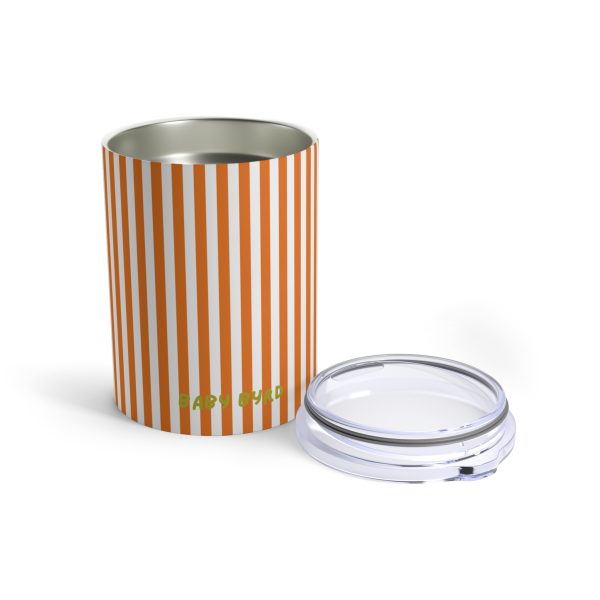 10oz Travel Tumbler– Orange & White Striped Stainless Steel Coffee Cup, Hot Cold Insulated Drinkware - Image 3