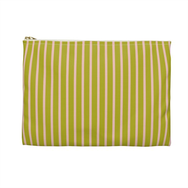 Striped Accessory Pouch– Light Pink & Green Zipper Bag for Makeup, Travel, or School Supplies - Image 2