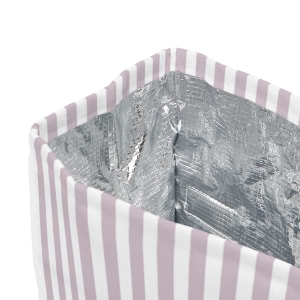 Purple & White Striped Insulated Lunch Bag– Fold Over Tote with Magnetic Closure - Image 3