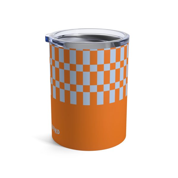 10oz Travel Tumbler– Orange & Blue Checkered Stainless Steel Coffee Cup, Hot Cold Insulated Drinkware - Image 2