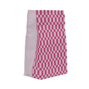 Pink & Purple Checkered Insulated Lunch Bag– Fold Over Tote with Magnetic Closure