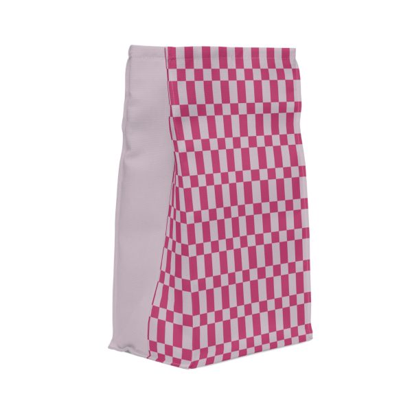 Pink & Purple Checkered Insulated Lunch Bag– Fold Over Tote with Magnetic Closure