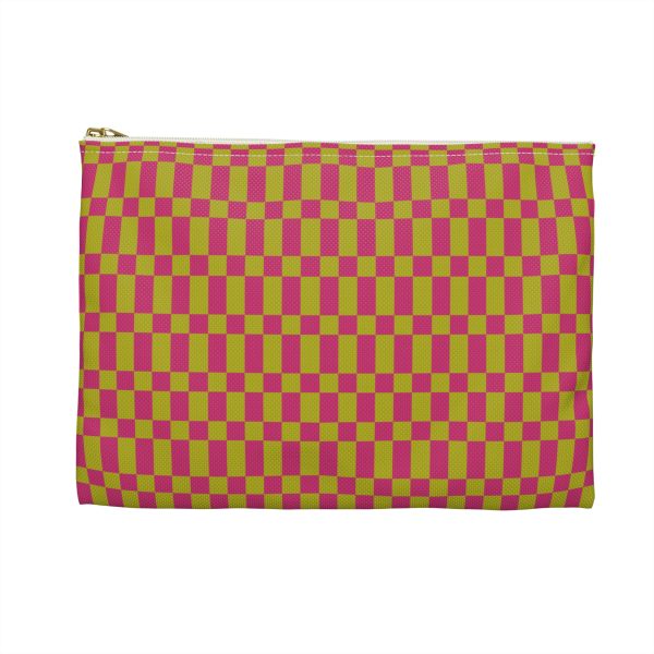 Checkered Accessory Pouch– Green & Pink Zipper Bag for Makeup, Travel, or School Supplies - Image 2