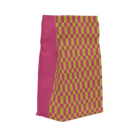 Pink & Green Checkered Insulated Lunch Bag– Fold Over Tote with Magnetic Closure