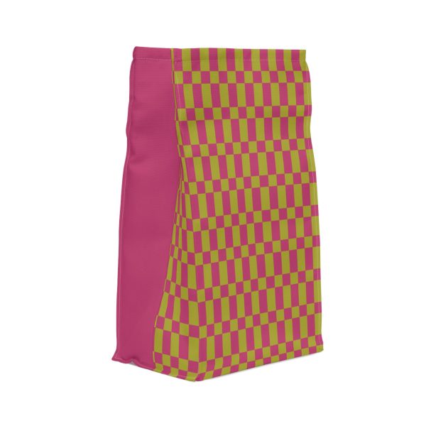 Pink & Green Checkered Insulated Lunch Bag– Fold Over Tote with Magnetic Closure