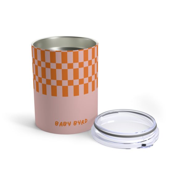10oz Travel Tumbler– Orange & Light Pink Checkered Stainless Steel Coffee Cup, Hot Cold Insulated Drinkware - Image 3