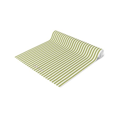 Striped Cotton Table Runner– Green & White Fabric Runner for Dining Room, Kitchen