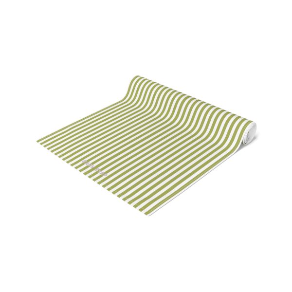 Striped Cotton Table Runner– Green & White Fabric Runner for Dining Room, Kitchen