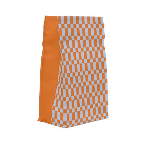 Blue & Orange Checkered Insulated Lunch Bag– Fold Over Tote with Magnetic Closure