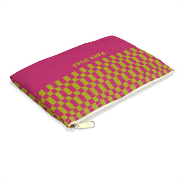 Checkered Accessory Pouch– Green & Pink Zipper Bag for Makeup, Travel, or School Supplies - Image 4