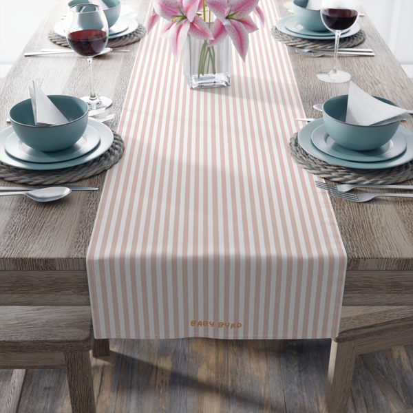 Striped Cotton Table Runner– Light Pink & White Fabric Runner for Dining Room, Kitchen - Image 3
