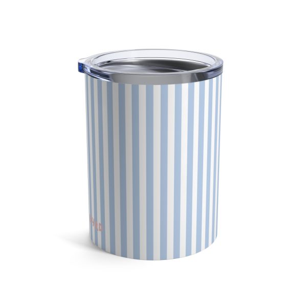 10oz Travel Tumbler– Blue & White Striped Stainless Steel Coffee Cup, Hot Cold Insulated Drinkware - Image 2