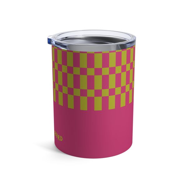 10oz Travel Tumbler– Pink & Green Checkered Stainless Steel Coffee Cup, Hot Cold Insulated Drinkware - Image 2