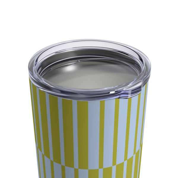 10oz Travel Tumbler– Blue & Green Multicolor Striped Steel Coffee Cup, Hot Cold Insulated Drinkware - Image 4