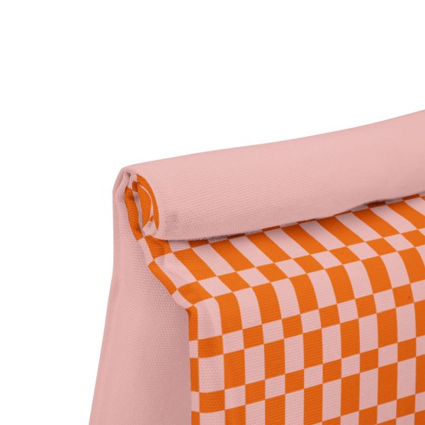 Light Pink & Orange Checkered Insulated Lunch Bag– Fold Over Tote with Magnetic Closure - Image 4