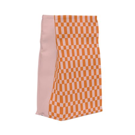 Light Pink & Orange Checkered Insulated Lunch Bag– Fold Over Tote with Magnetic Closure