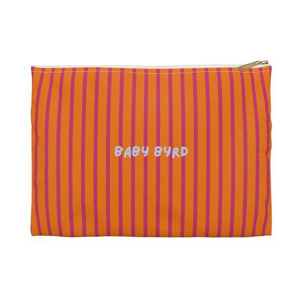 Striped Accessory Pouch– Pink & Orange Zipper Bag for Makeup, Travel, or School Supplies