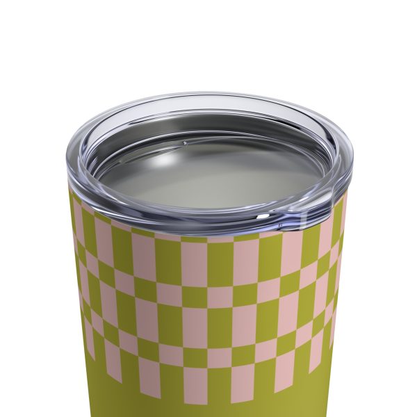 10oz Travel Tumbler– Green & Light Pink Checkered Stainless Steel Coffee Cup, Hot Cold Insulated Drinkware - Image 4
