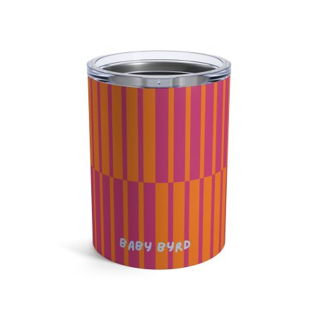 10oz Travel Tumbler – Pink & Orange Multicolor Striped Steel Coffee Cup, Hot Cold Insulated Drinkware
