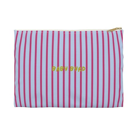 Striped Accessory Pouch– Blue & Pink Zipper Bag for Makeup, Travel, or School Supplies