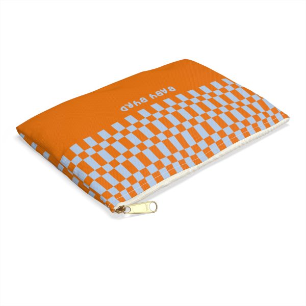 Checkered Accessory Pouch– Orange & Blue Zipper Bag for Makeup, Travel, or School Supplies - Image 4
