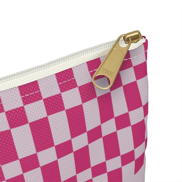 Checkered Accessory Pouch– Purple & Pink Zipper Bag for Makeup, Travel, or School Supplies - Image 3