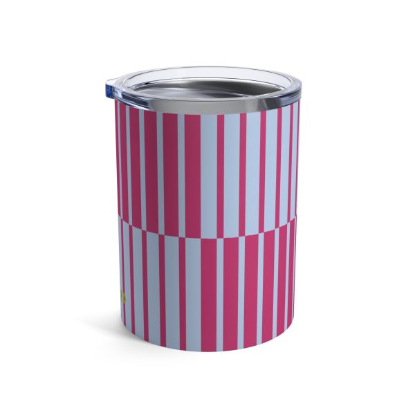 10oz Travel Tumbler– Purple & Pink Multicolor Striped Steel Coffee Cup, Hot Cold Insulated Drinkware - Image 2