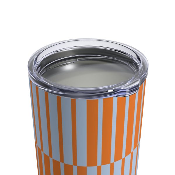 10oz Travel Tumbler– Blue & Orange Multicolor Striped Steel Coffee Cup, Hot Cold Insulated Drinkware - Image 4