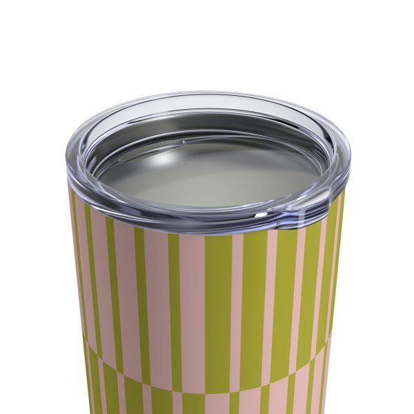10oz Travel Tumbler– Light Pink & Green Multicolor Striped Steel Coffee Cup, Hot Cold Insulated Drinkware - Image 4