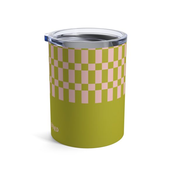 10oz Travel Tumbler– Green & Light Pink Checkered Stainless Steel Coffee Cup, Hot Cold Insulated Drinkware - Image 2