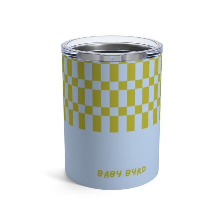 10oz Travel Tumbler– Green & Blue Checkered Stainless Steel Coffee Cup, Hot Cold Insulated Drinkware