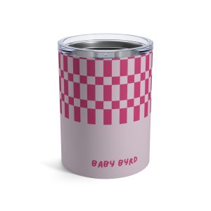 10oz Travel Tumbler– Pink & Purple Checkered Stainless Steel Coffee Cup, Hot Cold Insulated Drinkware