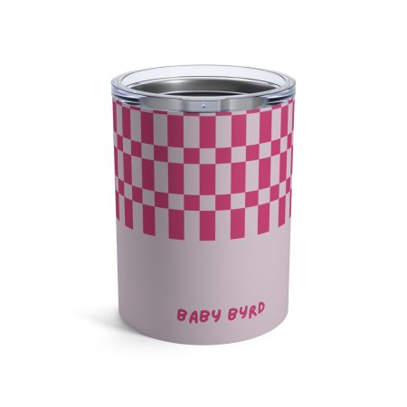 10oz Travel Tumbler– Pink & Purple Checkered Stainless Steel Coffee Cup, Hot Cold Insulated Drinkware