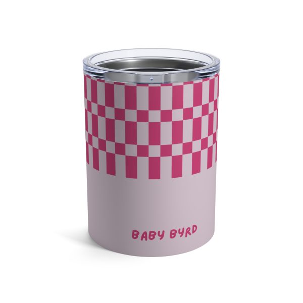 10oz Travel Tumbler– Pink & Purple Checkered Stainless Steel Coffee Cup, Hot Cold Insulated Drinkware