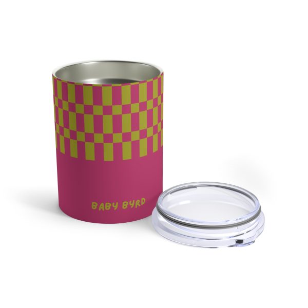 10oz Travel Tumbler– Pink & Green Checkered Stainless Steel Coffee Cup, Hot Cold Insulated Drinkware - Image 3