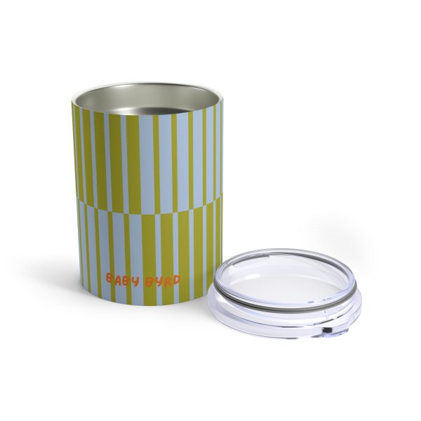 10oz Travel Tumbler– Blue & Green Multicolor Striped Steel Coffee Cup, Hot Cold Insulated Drinkware - Image 3