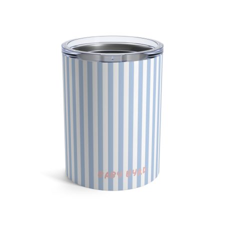 10oz Travel Tumbler– Blue & White Striped Stainless Steel Coffee Cup, Hot Cold Insulated Drinkware