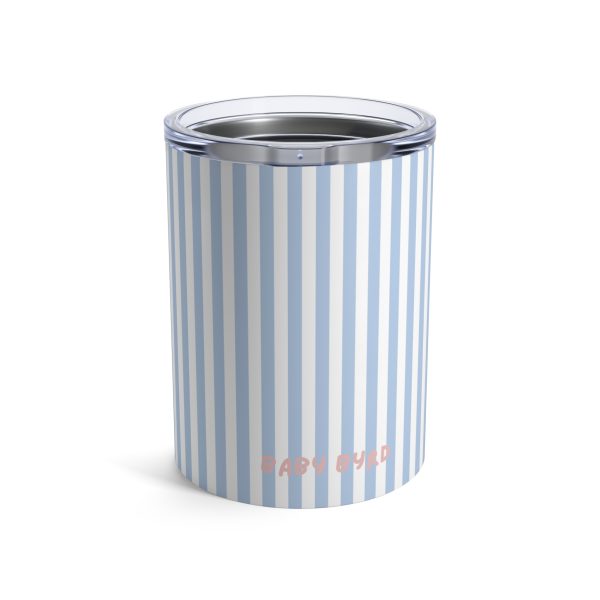 10oz Travel Tumbler– Blue & White Striped Stainless Steel Coffee Cup, Hot Cold Insulated Drinkware
